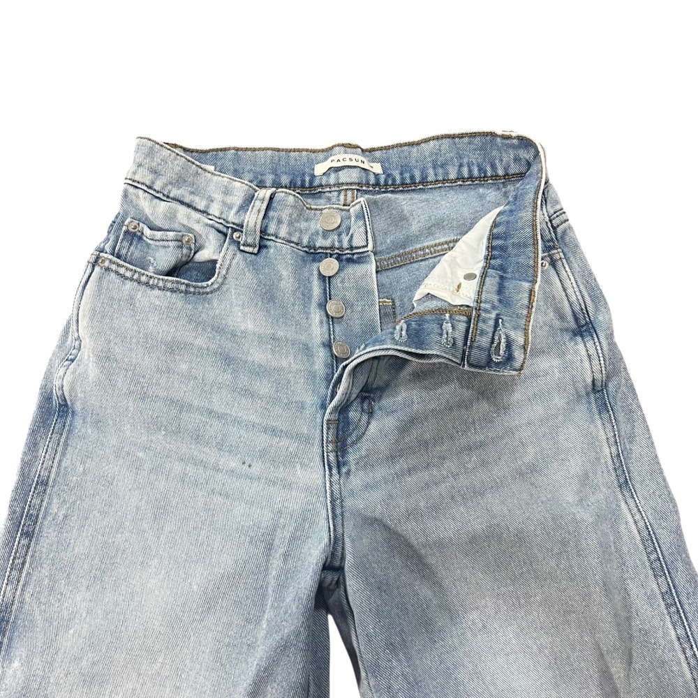 PacSun Baggy Jean Light Wash Distressed Raw Hem Button Fly‎ Women's Size 25